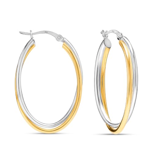 LeCalla 925 Sterling Silver Chunky Hoop Earrings | 14K Two-Tone Three-Tone Hoop Earrings | Intertwining Oval Shape Polished Twisted Hoop Earrings for Women - color: "Large" Two-Tone 40mm