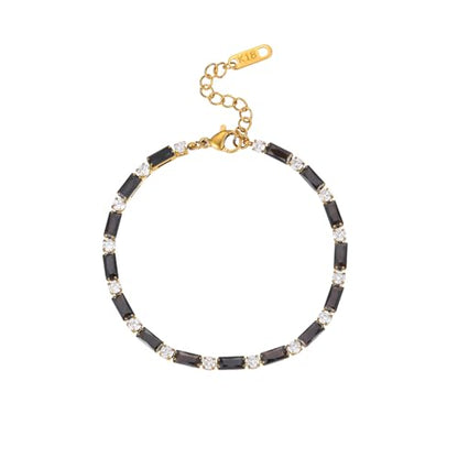 18K Gold Plated Multi-Color Classic Tennis Bracelet for Women Dainty Color 3mm Rainbow Cubic Zirconia Bracelet Adjustable CZ Gold Bracelets Trendy Summer Jewelry Gift - style: Black-Gold