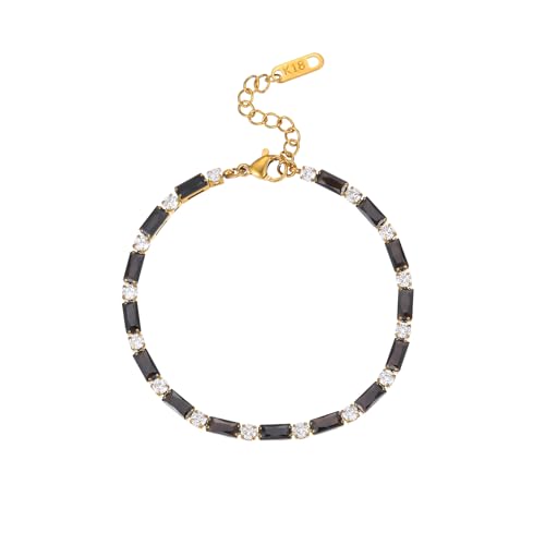 18K Gold Plated Multi-Color Classic Tennis Bracelet for Women Dainty Color 3mm Rainbow Cubic Zirconia Bracelet Adjustable CZ Gold Bracelets Trendy Summer Jewelry Gift - style: Black-Gold