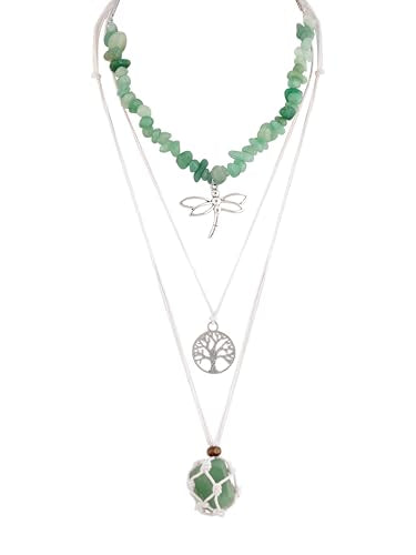 MINACHI Bohemian Retro Style Multi Layer Necklace, Green Crystal Sun and Floral Pendant, Ethnic Jewelry for Women - style: Necklace NEC.010