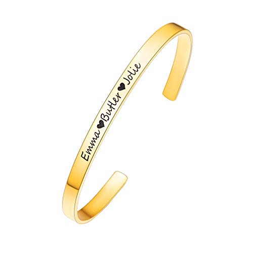 Custom4U Personalized Cuff Bracelets for Women Custom Name Bangle Bracelet | Inspirational Words Text Any Message Engraved Memory Jewelry Customized Gifts for Women BFF (Gift Box) - color: 7.1-Gold Color