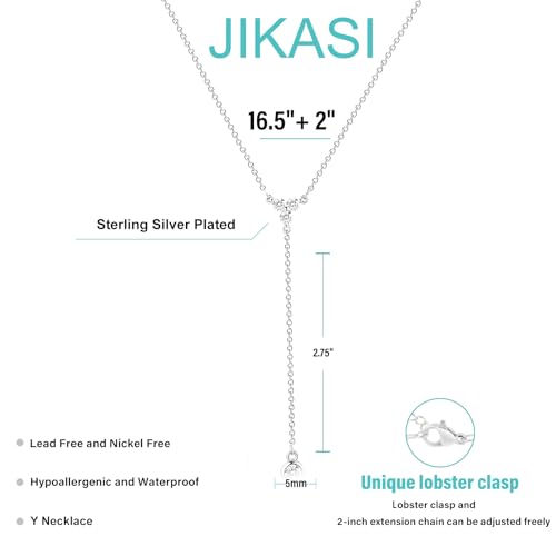 Lariat Gold Necklaces for Women Trendy Dainty Long Necklace 14k Gold Plated/Silver Layered Drop Beaded Chain Necklaces Y-shaped Pendant Necklace Simple Gold Jewelry Gifts - color: Y Triangle-Silver