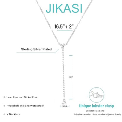 Lariat Gold Necklaces for Women Trendy Dainty Long Necklace 14k Gold Plated/Silver Layered Drop Beaded Chain Necklaces Y-shaped Pendant Necklace Simple Gold Jewelry Gifts - color: Y Triangle-Silver