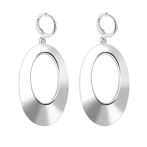 Dangle Hoop Earrings for Women,14k Gold/Silver Plated Geometric Hoops Earrings with High Polished Surface,Hypoallergenic Huggie Drop & Dangle earrings for Women - color: Oval-Silver