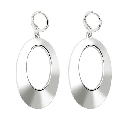 Dangle Hoop Earrings for Women,14k Gold/Silver Plated Geometric Hoops Earrings with High Polished Surface,Hypoallergenic Huggie Drop & Dangle earrings for Women - color: Oval-Silver