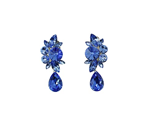Faship Statement Dangling Floral Clip On Earrings For Women - color: Blue