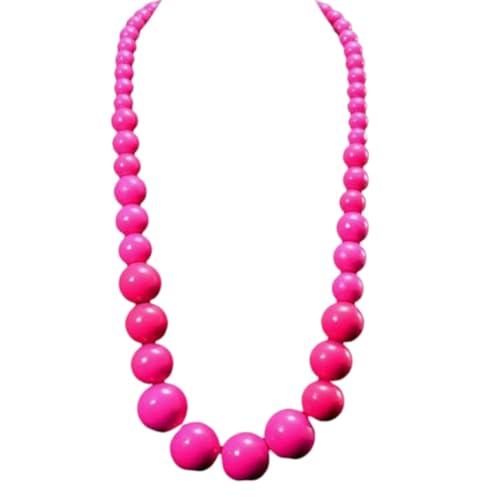 Boho Chunky Wooden Beads Necklace Colorful Natural Wood Big Round Beaded Strand Multicolor Necklaces Ethnic Statement Costume Wedding Jewelry for Women Brides - color: hot pink