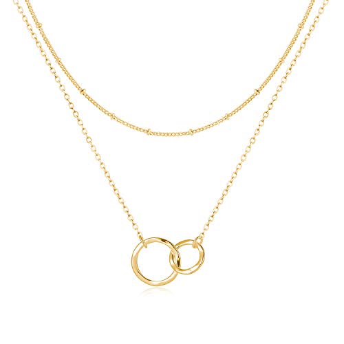 Fettero Pendant Necklace Gold Choker Layered Coin Open Karma Circle Full New Crescent Moon 14K Gold Plated Simple Dainty Necklaces for Women Jewelry Gift - style: Double Circle Gold / 2 Layer