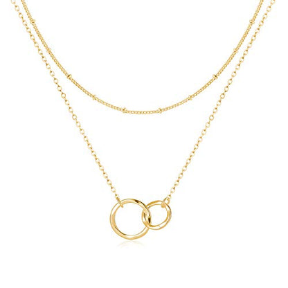 Fettero Pendant Necklace Gold Choker Layered Coin Open Karma Circle Full New Crescent Moon 14K Gold Plated Simple Dainty Necklaces for Women Jewelry Gift - style: Double Circle Gold / 2 Layer