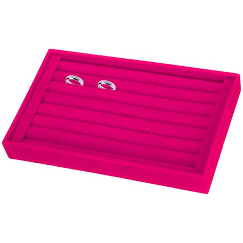 uxcell Velvet 7 Slots Ring Organizer Jewelry Display Tray Showcase Ring Holder Velvet Jewelry Organizer Stand for Rings Earrings Rose Red - color: Rose Red
