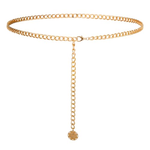 Gold Chain Belts for Women Metal Waist Chain, Gold Waist Belt Chains Adjustable Link Belt Fashion Body Chains for Dress Jeans