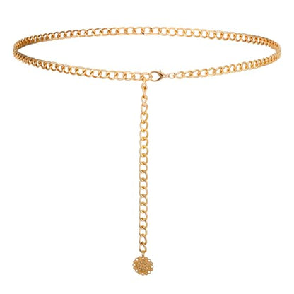 Gold Chain Belts for Women Metal Waist Chain, Gold Waist Belt Chains Adjustable Link Belt Fashion Body Chains for Dress Jeans