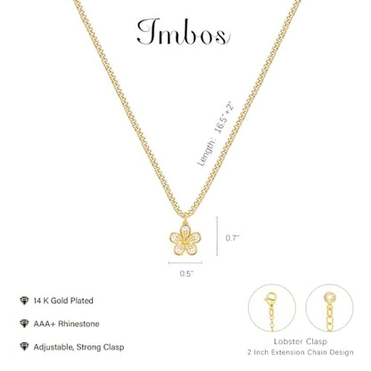 IMBOS 14K Gold Plated Chunky Chain Choker Necklaces for Women Chunky Gold Necklace Tennis Necklace for Women CZ Love Chain Cuban Link Choker Jewelry Gifts - color: Gold-Flower