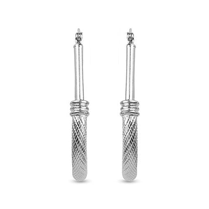 LeCalla 925 Sterling Silver Hoop Earrings for Women | Italian Design Classic Diamond-Cut Textured Hoops Earring | Women's Oval Drop Shape Silver Earring Jewelry - color: Large Textured