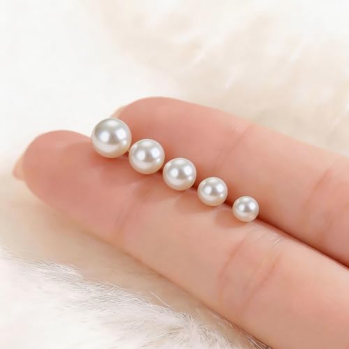 ToHeart 5 Pairs 14K Gold Silver Plated Pearl Stud Earrings for Women 3-7MM | Hypoallergenic Pearl Earrings Set Lightweight Cartilage Piercing Earrings Jewelry Gifts for Women - style: Gold