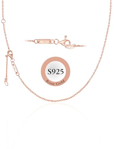S925 Sterling Silver Chain Necklace for Women, 18 inch Adjustable, Classic, Fashionable, Versatile, Unique Safety Buckle Design, Silver Necklace Gift - color: Rose gold