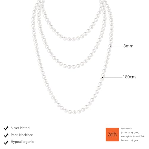 Zeffy Pearl Necklace 4MM/6MM/8MM Dainty Round Imitation Pearl Choker Necklace Wedding Pearl Necklace Delicate Jewelry for Women Simple Bridesmaid Jewelry Gifts - style: 8mm Long Pearl necklace(70")