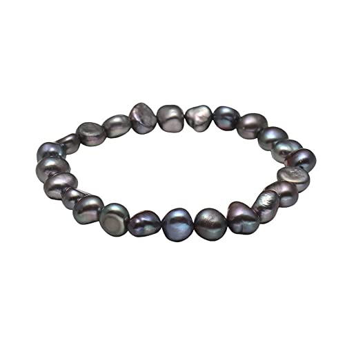 Handmade Women's Pearl Bracelet | Stretchy Beaded 7-8mm Baroque Pearl Bracelet for Ladies and Girls - Pink, Black, White, Grey, Multicolor - color: Black