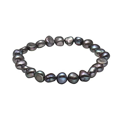 Handmade Women's Pearl Bracelet | Stretchy Beaded 7-8mm Baroque Pearl Bracelet for Ladies and Girls - Pink, Black, White, Grey, Multicolor - color: Black