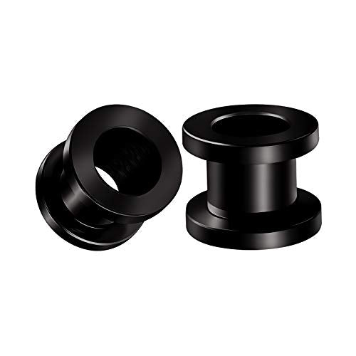 Pair of 316L Surgical Steel Black Anodized Screw-fit Piercing Jewelry Ear Stretching Lobe Plugs flesh Tunnel Earring - style: B01 2Pcs 0g (8mm)