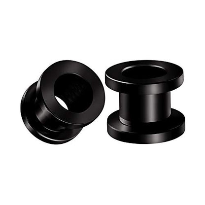 Pair of 316L Surgical Steel Black Anodized Screw-fit Piercing Jewelry Ear Stretching Lobe Plugs flesh Tunnel Earring - style: B01 2Pcs 0g (8mm)