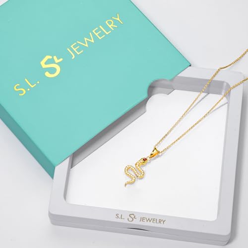 Snake Necklace Dainty Pendant With Cubic Zirconia, Layered Choker, Punk Animal Jewelry, Cool Wedding High Jewelry Party for Women Teen Friends - color: Gold-Eye Green