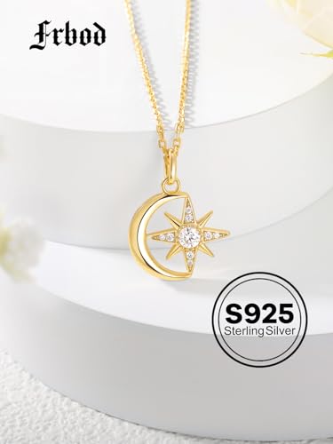 Color-D VVS1 Clarity Moissanite Star and Moon Necklace, 925 Sterling Silver Moonl Pendant with White Gold Plated, Birthday Christmas Valentine's Day Jewelry for Her - color: Yellow Gold