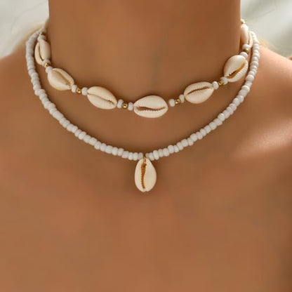Nackiy Shell Necklace for Women, Handmade Summer Beach Jewelry Gift | Natural Sea Shell Necklace, Adjustable Collar Fit, Coastal Beach Style, Shell Starfish Charms, Lightweight Summer Jewelry - color: Gold-Plated 1