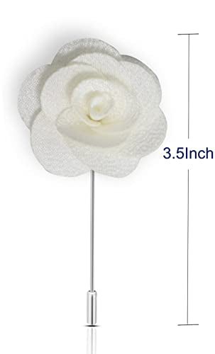 12 Pcs Flower Lapel Pins, Handmade Camellia Flower Boutonniere for Men Women Suit Wedding Party - color: 12X white-pin