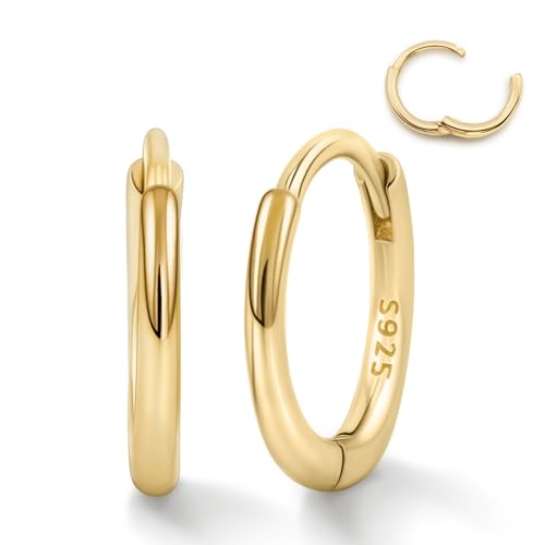 14K Gold Plated 925 Sterling Silver Tiny Hoop Earrings, Thin Small Huggie Hoops, Hypoallergenic Lightweight Cartilage Earrings for Women Men, Multiple Piercings (6mm, 8mm, 10mm, 11mm) - style: Gold-7mm-1Pair