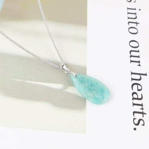 iSTONE 925 Sterling Silver Natural Crytral for Womens Pendant Necklace, Gemstone Birthstone with 17.8" Silver Chain Ladies - color: Amazonite- faceted