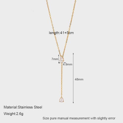Lariat Necklace for Women CZ Y Shaped Necklaces Summer Birthday Jewelry Gifts - color: Gold Double Teardrop Drop
