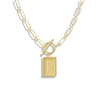 Tewiky Gold Initial Necklaces for Women, Square Letter Pendant Necklace | Toggle Clasp，Trendy 14K Gold Plated Dainty Paperclip Chain Necklaces for Women，Jewelry Gifts - style: Gold P