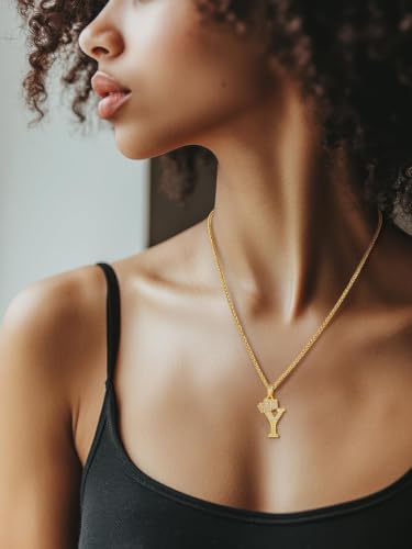 U7 Crown Initial Necklace Men Women, Bling Diamond A-Z 0-9 Letter Pendant with Wheat Chain, Silver/Black/Gold Plated CZ Alphabet Number Hip Hop Jersery for Father Husband - color: a. Gold, size: 25. Y