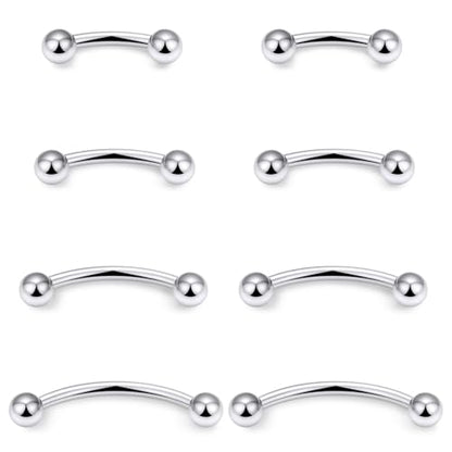 Eyebrow Piercing Jewelry Surgical Steel Vertical Labret Lip Jewelry Curved Barbell Tiny Eyebrow Ring Ear Rook Navel Small Belly Button Ring for Women Men 16g Bar Length 6mm/8mm/10mm/12mm - color: silvertone,ball