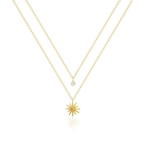 NECOCY Layered Gold Necklaces for Women Dainty Chokers Necklace Silmple Stackable Cubic Zirconia Necklace Non Tarnish Vacation Jewelry Trendy Gifts for Women - style: Layered chain CZ Sun