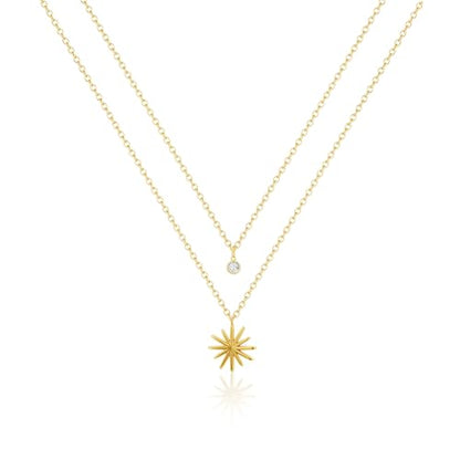 NECOCY Layered Gold Necklaces for Women Dainty Chokers Necklace Silmple Stackable Cubic Zirconia Necklace Non Tarnish Vacation Jewelry Trendy Gifts for Women - style: Layered chain CZ Sun