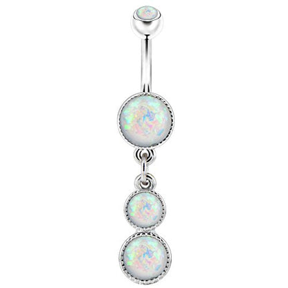 Cute Dangly Opal Belly Button Rings 14g 316L Stainless Steel Dangle Navel Rings for Women Belly Button Piercing Dangling Navel Bar - color: White Opal