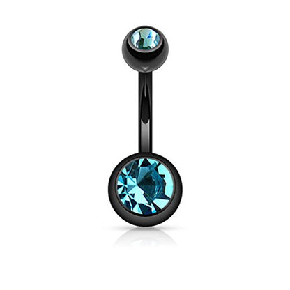14GA Surgical Steel & Synthetic Opal Resin Belly Button Rings for Women | 3/8" Length, 5mm x 8mm Ball, Classic Look, Super High Quality - style: 3- Titanium Black/Aqua