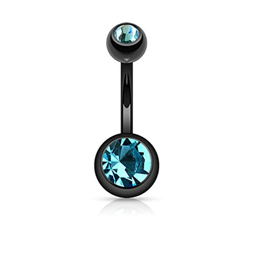 14GA Surgical Steel & Synthetic Opal Resin Belly Button Rings for Women | 3/8" Length, 5mm x 8mm Ball, Classic Look, Super High Quality - style: 3- Titanium Black/Aqua