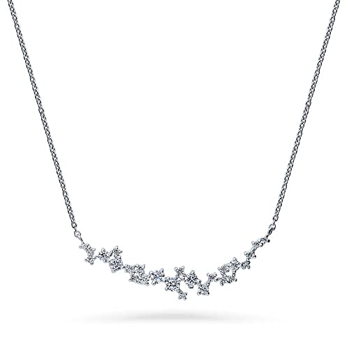 BERRICLE Sterling Silver CZ Cubic Zirconia Pendant Necklace for Women - Cluster, Graduated, Solitaire, Bar, Bubble, East-West Designs - style: Starburst Cascade
