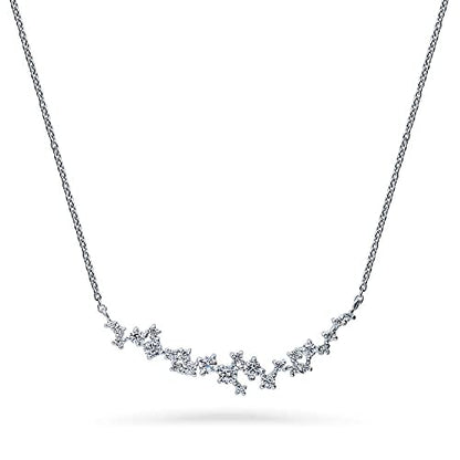 BERRICLE Sterling Silver CZ Cubic Zirconia Pendant Necklace for Women - Cluster, Graduated, Solitaire, Bar, Bubble, East-West Designs - style: Starburst Cascade
