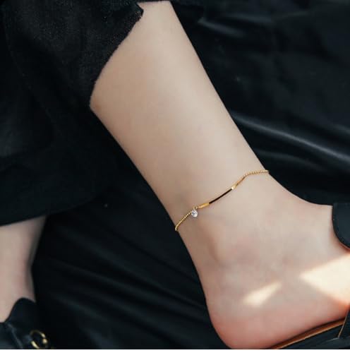 Dainty Gold Anklets for Women Stainless Steel Simple Ankle Bracelets Summer Beach Foot Chain Jewelry Gift - color: Smile CZ