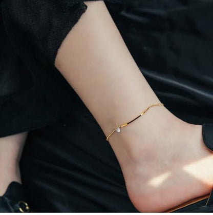 Dainty Gold Anklets for Women Stainless Steel Simple Ankle Bracelets Summer Beach Foot Chain Jewelry Gift - color: Smile CZ