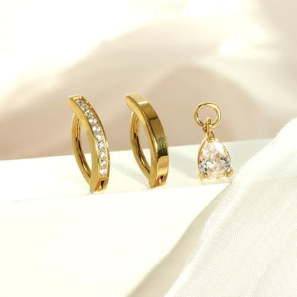 TIANCI FBYJS 3pcs G23 Titanium Pink Belly Button Rings Internally Threaded 10mm Clicker Reverse Curved Hoop Navel Barbell Piercing Jewelry CZ Belly Rings for Women Men - color: gold set5