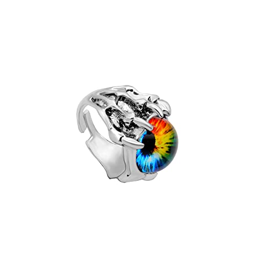 Rrdaily Gothic Punk Devil Evil Eye Rings, Open Adjustable Crystal Dragon Eagle Claw Locomotive Biker Ring for Men Party Gifts - color: Colorful