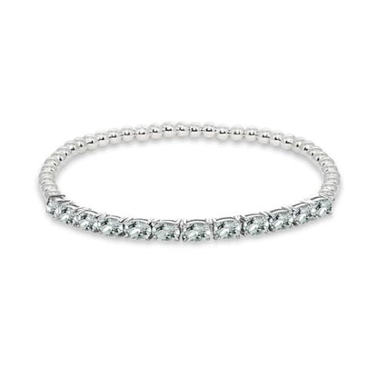 Oval Light Round Polished Beads Stretch Bracelet in Silver Trendy Dainty Minimalist Bracelet for Women Simple Fashion Jewelry for Petite Wrist Elegant Ladies Accessory