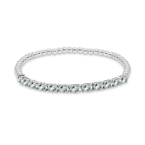 Oval Light Round Polished Beads Stretch Bracelet in Silver Trendy Dainty Minimalist Bracelet for Women Simple Fashion Jewelry for Petite Wrist Elegant Ladies Accessory