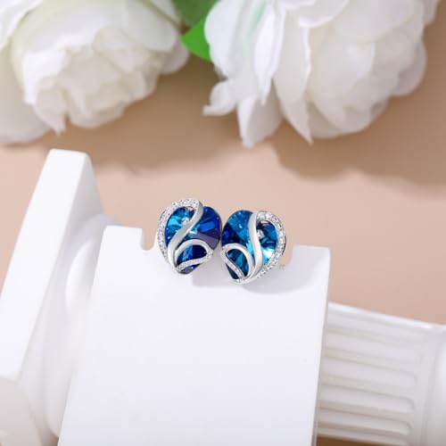 Butterfly Heart Birthstone Crystal Stud Earrings for Women S925 Sterling Silver Heart Birthstone Studs Birthday Gifts for Wife Mother Daughter Girlfriend Mom - color: 09-September