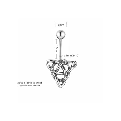 HZMAN Belly Button Rings for Women 14G Surgical Steel Belly Rings Gothic Celtic Knot Belly Rings Navel Piercing Jewelry - color: Celtic Knot wiht Snake